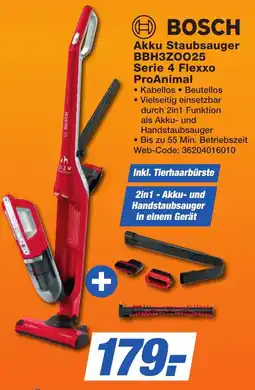 K+B Expert BOSCH Akku Staubsauger BBH3ZOO25 Serie 4 Flexxo ProAnimal Angebot