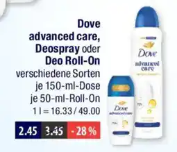 V Markt Dove advanced care, Deospray oder Deo Roll-On Angebot