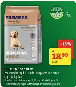 Fressnapf PREMIERE Sensitive Trockennahrung für Hunde. Angebot