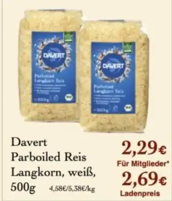 LPG Biomarkt Davert Parboiled Reis Langkorn, weiß Angebot