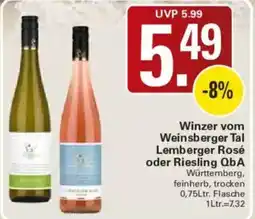 WEZ Winzer vom Weinsberger Tal Lemberger Rosé oder Riesling QbA Angebot