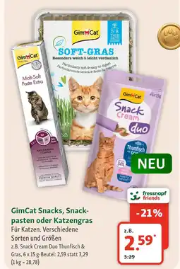 Fressnapf Gimcat snacks, snackpasten oder katzengras Angebot