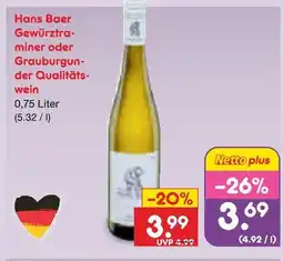 Netto Marken-Discount Hans baer gewürztraminer oder grauburgunder Angebot
