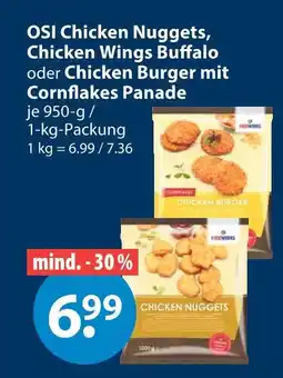 V Markt Osi chicken nuggets, chicken wings buffalo oder chicken burger mit cornflakes panade Angebot