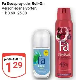 Globus Fa Deospray oder Roll-On Angebot