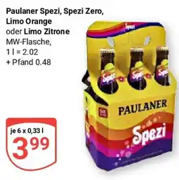 Globus Paulaner Spezi, Spezi Zero, Limo Orange oder Limo Zitrone Angebot