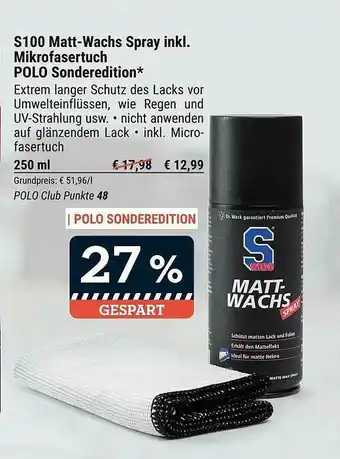 Polo S100 Matt-wachs Spray Inkl. Mikrofasertuch Polo Sonderedition Angebot