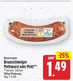 E-Center Bauergut braunschweiger mettwurst oder mett Angebot