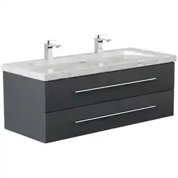 Netto Marken-Discount Badmöbel Marmor Carrara White YAMO 130 cm 2 Hahnlöcher SoftClose weiß hochglanz Angebot