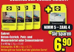 B1 Discount Baumarkt Sakret Beton-Estrich, Putz- und Mauermörtel oder Zementmörtel Angebot