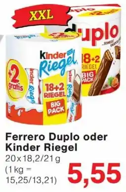 Wiglo Wunderland Ferrero Duplo oder Kinder Riegel Angebot