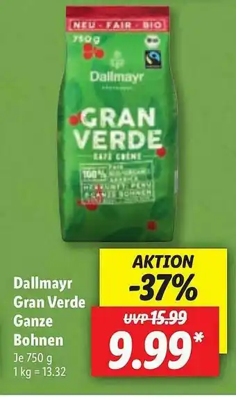 Lidl Dallmayr Gran Verde Ganze Bohnen Angebot