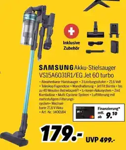 MEDIMAX SAMSUNG Akku-Stielsauger VS15A6031R1/EG Jet 60 turbo Angebot