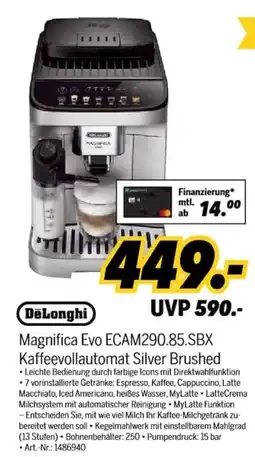 MEDIMAX DeLonghi Magnifica Evo ECAM290.85.SBX Kaffeevollautomat Silver Brushed Angebot