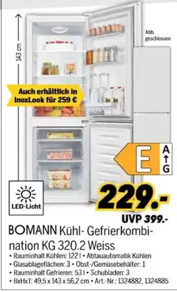 MEDIMAX BOMANN Kühl- Gefrierkombination KG 320.2 Weiss Angebot