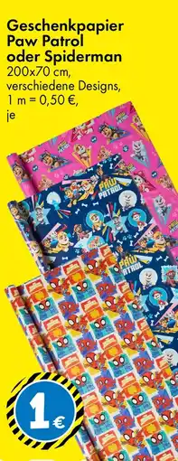 TEDi Geschenkpapier Paw Patrol oder Spiderman Angebot