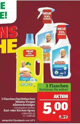 Marktkauf 3 Flaschen, Sprühflaschen Meister Proper Allzweckreiniger Bad- Oder Küchen-spray Angebot