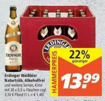 Marktkauf Erdinger Weißbier Nautrtrüb, Alkoholfrei Angebot