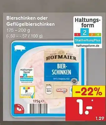 Netto Marken-Discount Bierschinken Oder Geflügelbierschinken Hofmaier Angebot