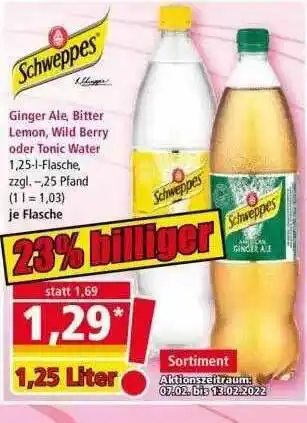 Norma Schweppes Ginger Ale Bitter Lemon Wild Berry Oder Tonic Water Angebot