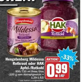 Hit Hengstenberg Mildessa Rotkraut Oder Hak Apfel-rotkohl Angebot