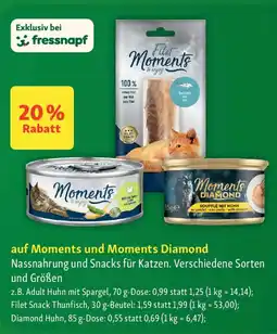 Fressnapf Moments und Moments Diamond Nassnahrung und Snacks für Katzen. Angebot