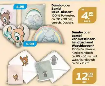 NETTO Dumbo Oder Bambi Deko-kissen, Dumbo Oder Bambi 2er-set Kinder Handtuch Und Waschlappen Angebot