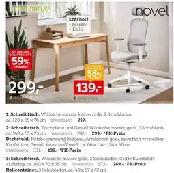 XXXLutz Schreibtisch, Wildeiche massiv, keilverzinkt, 2 Schubladen Angebot