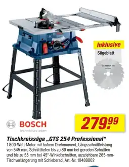 toom Baumarkt BOSCH Tischkreissäge „GTS 254 Professional“ Angebot
