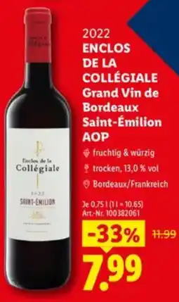 Lidl Enclos de la Collégiale Grand Vin de Bordeaux Saint-Émilion AOP Angebot
