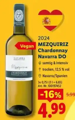 Lidl MEZQUIRIZ Chardonnay Navarra DO Angebot