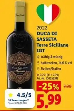 Lidl DUCA DI SASSETA Terre Siciliane IGT Angebot