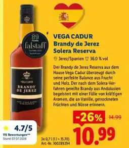 Lidl VEGA CADUR Brandy de Jerez Solera Reserva Angebot