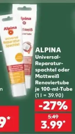 Kaufland ALPINA Universal-Reparatur-spachtel oder Mattweiß Renoviertube Angebot