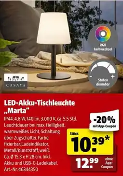 Hagebau LED-Akku-Tischleuchte „Marta“ CASAYA Angebot