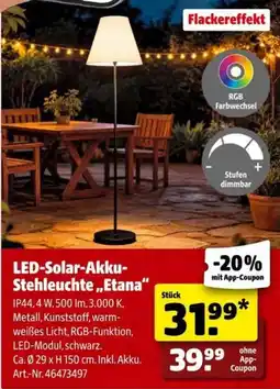 Hagebau LED-Solar-Akku-Stehleuchte „Etana“ Angebot