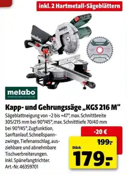 Hagebau metabo Kapp- und Gehrungssäge „KGS 216 M“ Angebot