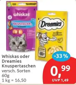 Budni Whiskas oder Dreamies Knuspertaschen Angebot