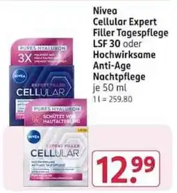 Rossmann Nivea Cellular Expert Filler Tagespflege LSF 30 oder Hochwirksame Anti-Age Nachtpflege Angebot