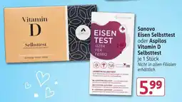 Rossmann Sanovo Eisen Selbsttest oder Aspilos Vitamin D Selbsttest Angebot