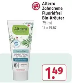 Rossmann Alterra Zahncreme Fluoridfrei Bio-Kräuter Angebot