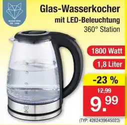 Zimmermann Glas-Wasserkocher mit LED-Beleuchtung 360° Station Angebot