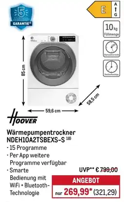 METRO Hoover Wärmepumpentrockner NDEH10A2TSBEXS-S Angebot