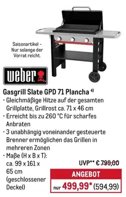 METRO Weber Gasgrill Slate GPD 71 Plancha Angebot