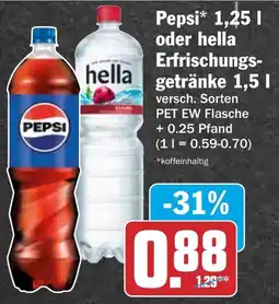 HIT Pepsi oder hella Erfrischungsgetränke Angebot