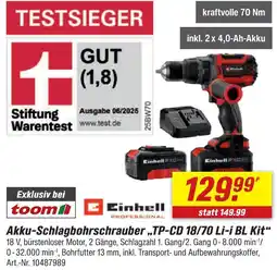 toom Baumarkt Einhell professional akku-schlagbohrschrauber „tp-cd 18/70 li-i bl kit“ Angebot