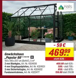 toom Baumarkt Halls gewächshaus „popular 86“ Angebot