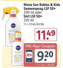 Rossmann Nivea sun babies & kids sonnenspray lsf 50+ oder 5in1 lsf 50+ Angebot