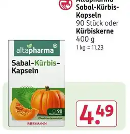 Rossmann Altapharma sabal-kürbis-kapseln oder kürbiskerne Angebot
