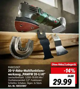 Lidl Parkside 20 V Akku Multifunktionswerkzeug PAMFW 20-Li A1 Angebot